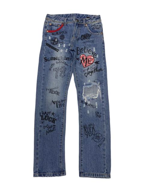 Hysteric Glamour RARE🔥PUNK STYLE DISTRESSED DENIM PLT JEANS SKULLS