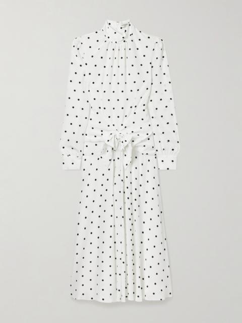 Alessandra Rich Bow-embellished Gathered Polka-dot Silk-georgette Midi Dress