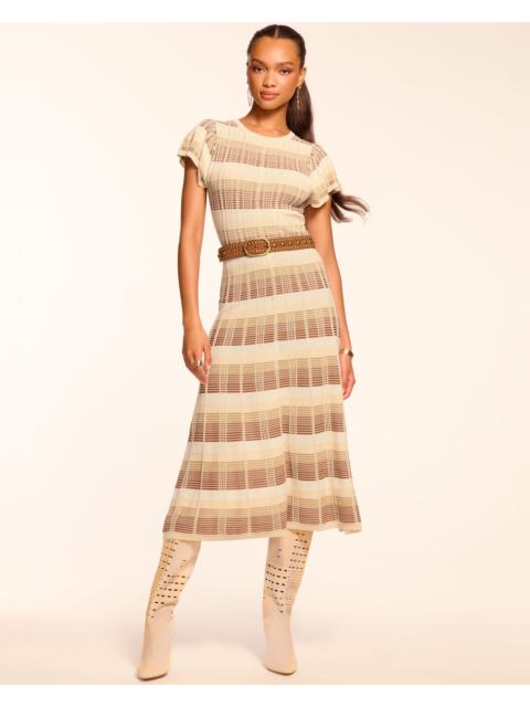 RAMY BROOK Rachel Plaid Knit Flutter Sleeve Midi Dress