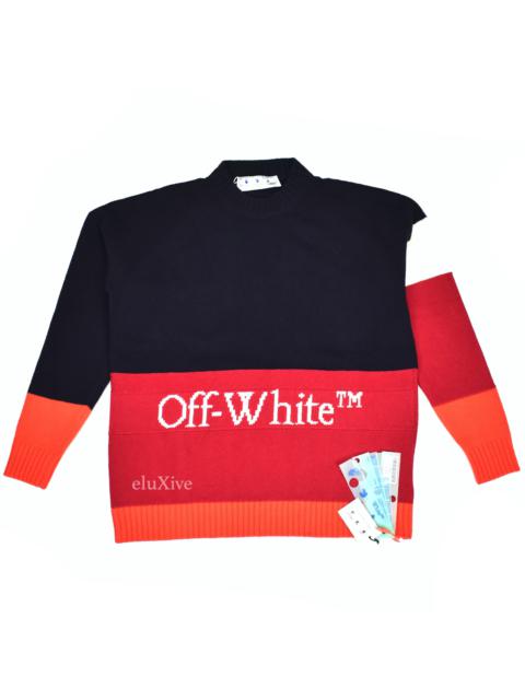 Off-White Off-White Color Block Logo Knit Sweater Navy Pink NWT