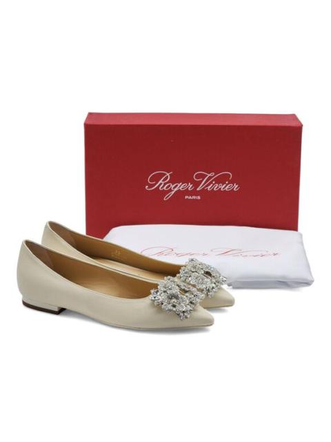 Roger Vivier Flower Strass Leather Ballet Flats in White 35 5 $1650