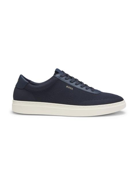 BOSS LACE-UP TRAINERS WITH KNITTED UPPERS AND LEATHER TRIMS