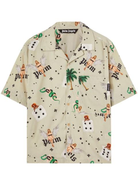 Palm Angels Men `Pin Up` Short Sleeve Bowling Shirt