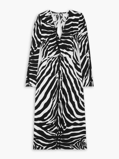 Dolce & Gabbana Ruched zebra-print crepe midi dress