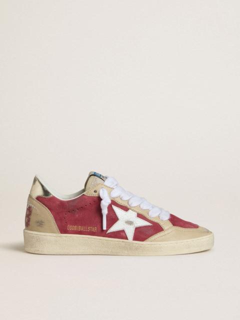 Golden Goose Women's Ball Star in red suede with white crackle suede star and platinum leather heel tab