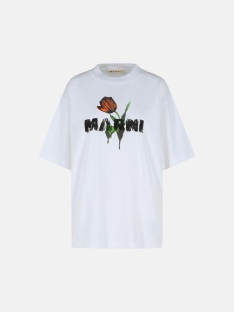 Marni WHITE COTTON T-SHIRT WITH TULIP PRINT
