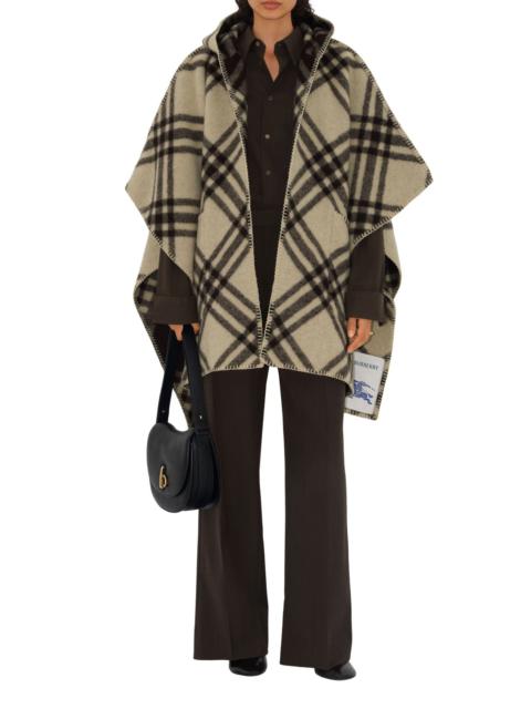 burberry Catherine Tie Bar Check Hooded Wool Cape in Candle at Nordstrom