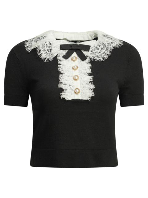 self-portrait Self-portrait Lace Collar Sweater Black