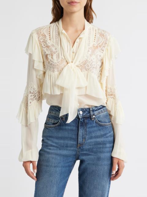 LoveShackFancy LoveShackFancy Farah Ruffle Detail Button-Up Shirt in Ivory at Nordstrom