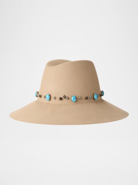 MAISON MICHEL Kate Turquoise & Stone Studded Wool Felt Hat