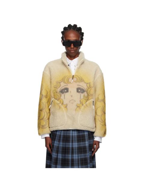 pushBUTTON Yellow & Beige Crying Girl Half Zip Up Fleece Sweater