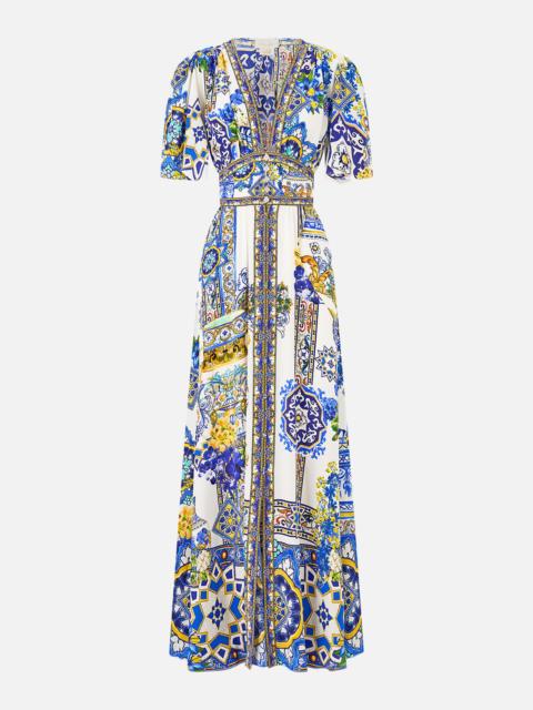 CAMILLA SHAPED WAISTBAND DRESS WITH FLUTTER SLEEVES