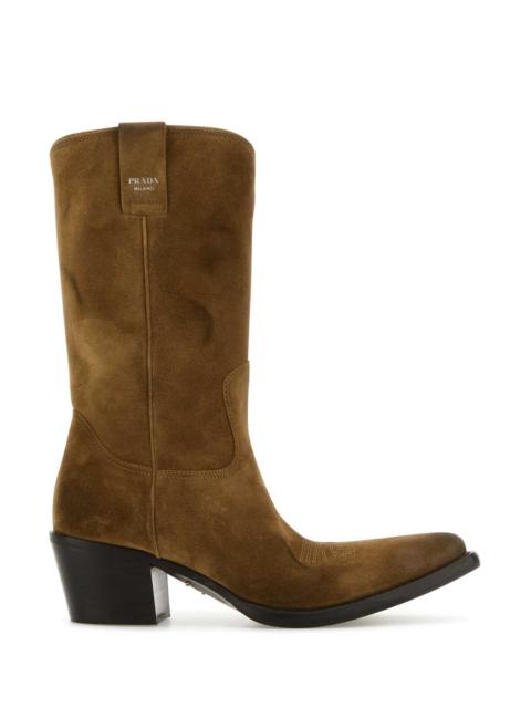 Prada Women Camel Suede Leather Boots