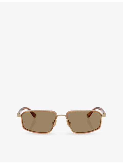 Brunello Cucinelli BC2009ST Jarama Rectangular-Frame Metal Sunglasses