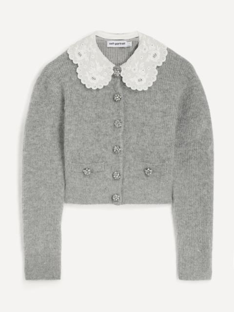 self-portrait Grey Lace Collar Cardigan