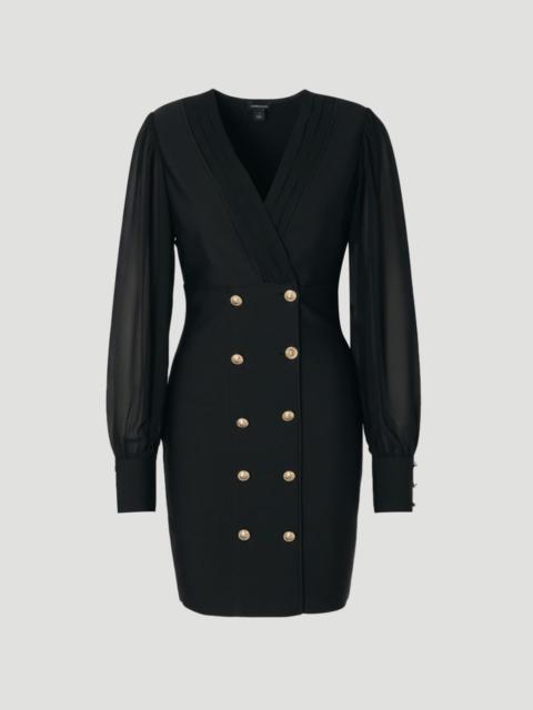 KAREN MILLEN Petite Figure Form Bandage Woven Mix Military Button Blazer Knit Mini Dress