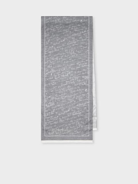 Paul Smith Grey Silk-Blend 'Notebook Writing' Scarf