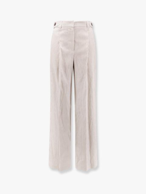 Brunello Cucinelli Women Striped Linen And Cotton Trousers