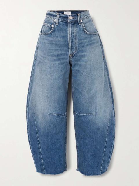 Horseshoe frayed high-rise barrel-leg jeans Mid denim
