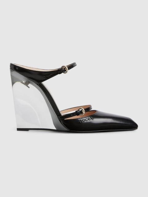 GUCCI Gucci Logo Leather Wedge Mules