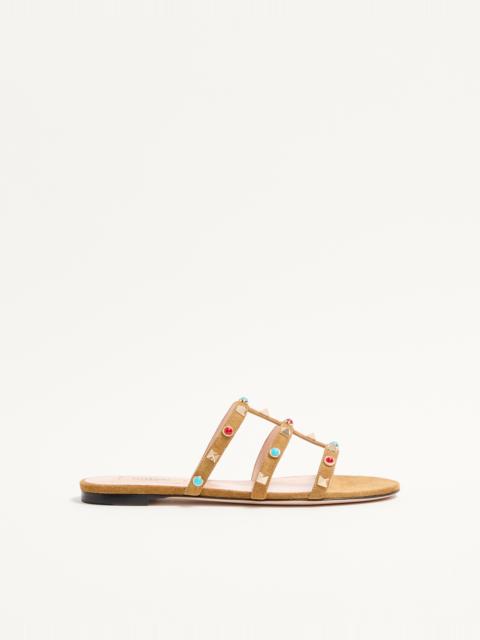 Valentino ROCKSTUD SLIDE SANDAL IN SPLIT LEATHER WITH CABOCHON STONES