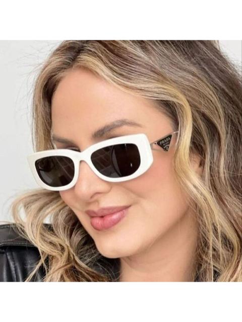 Prada NEW Prada PR14YS 1425S0 Talc Dark Grey Rectangle Women Sunglasses