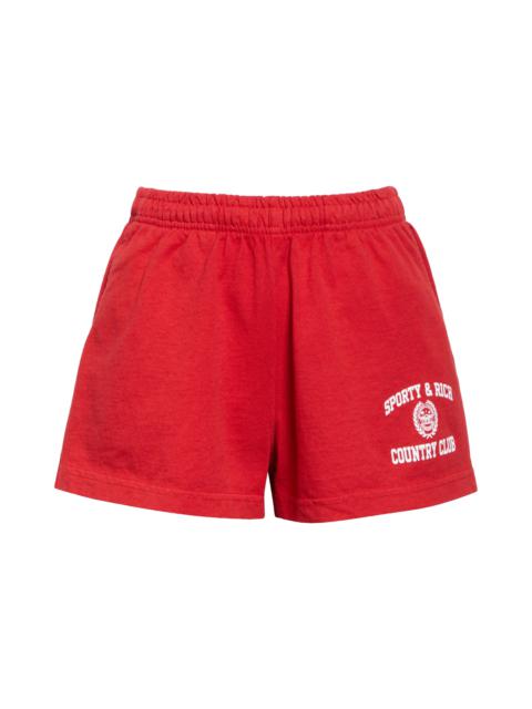Sporty & Rich Varsity Crest Disco Graphic Shorts in Medium Red at Nordstrom