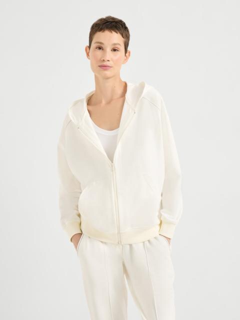 Brunello Cucinelli Stretch cotton lightweight French terry hooded sweatshirt with zipper and shiny trims