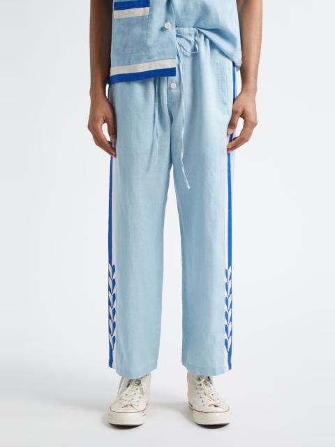 BODE Bode Seedling Stripe Pajama Pants in White/Blue at Nordstrom