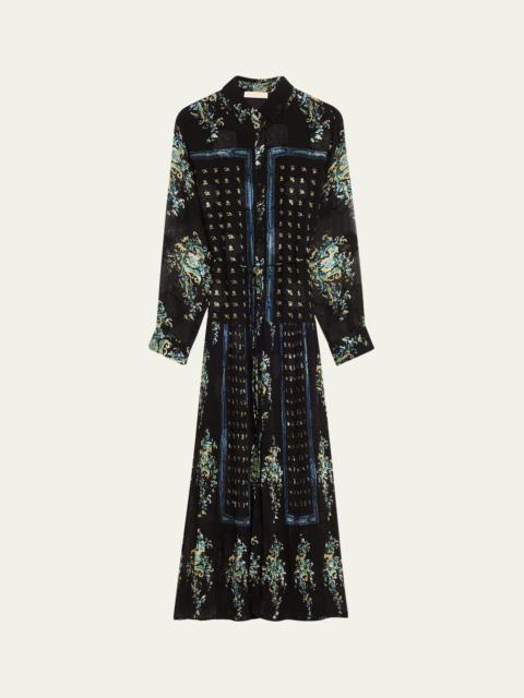 Emilie Drop-Waist Long-Sleeve Midi Shirt Dress