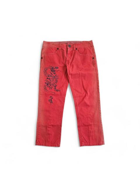 Other Designers Ice Iceberg Dragon Print Ankle Capri Fitted Jeans Red 27