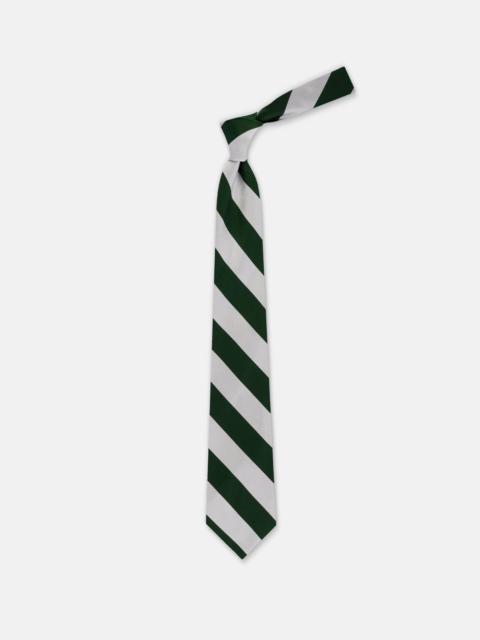 J. PRESS MADE-IN-USA DARK GREEN & SILVER GUARD STRIPE SILK REPP TIE