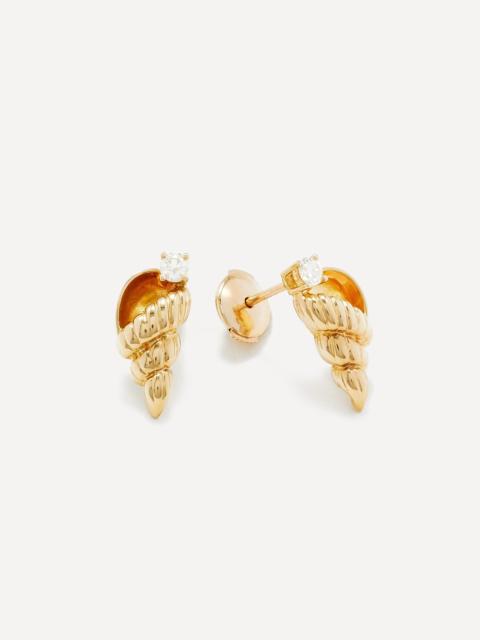 Yvonne Léon 9ct Gold Diamond Shell Stud Earrings