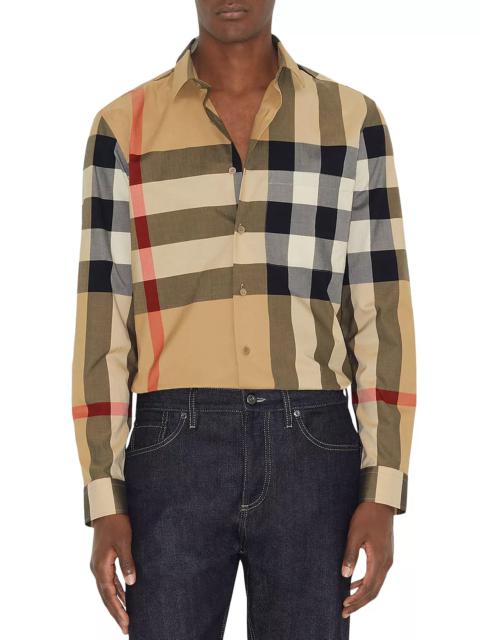 Burberry Summerton Cotton Poplin Check Slim Fit Button Down Shirt