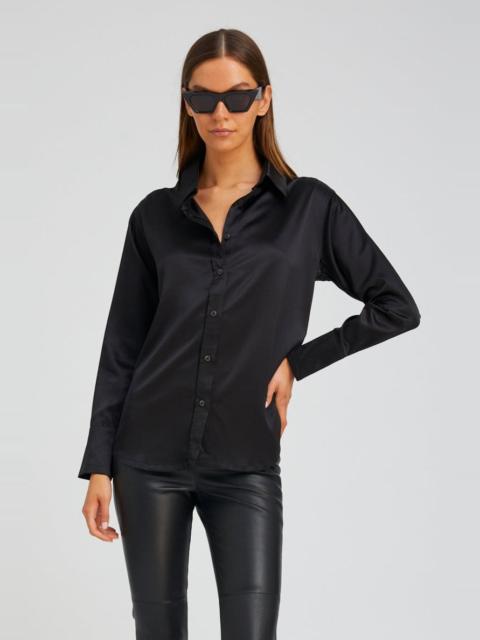 SPRWMN BLACK SILK SLIM BUTTON DOWN