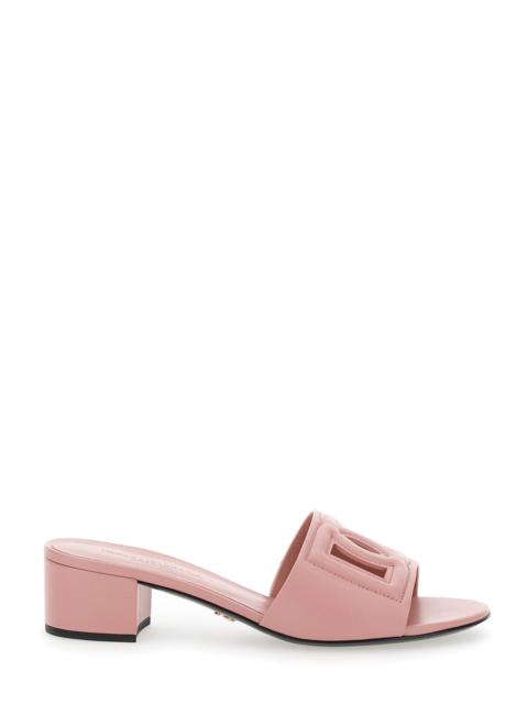 Dolce & Gabbana Dolce & Gabbana Women Pink Slides With Low Heel And Logo Dg  In Smooth Leather Woman