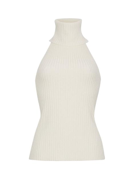 Cara Cara Samson Top
Statement Elegance: Form-Fitting Ribbed Knit Halter with an Open Back and Luxurious Overs