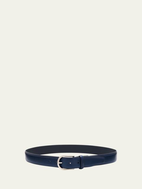 Men's Round-Buckle Leather Belt