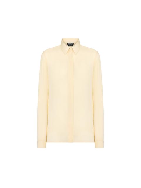 TOM FORD WASHED SILK GEORGETTE SHIRT WITH TONAL TF EMBROIDERED LOGO