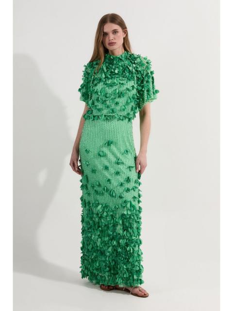 KAREN MILLEN Crystal Applique Angel Sleeve Woven Maxi Dress