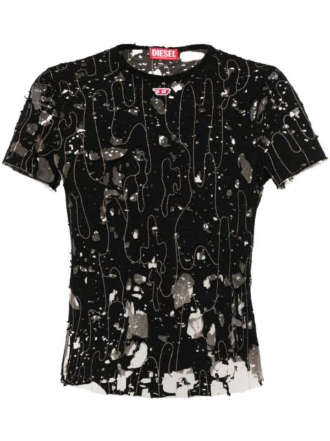 DIESEL T-UNCYNA TULLE T-SHIRT WITH DESTROYED JERSEY