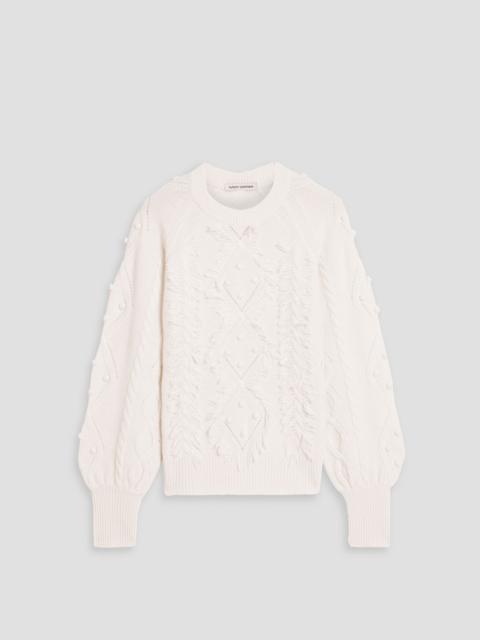 Other Designers Fringed embellished cable and pointelle-knit cashmere sweater