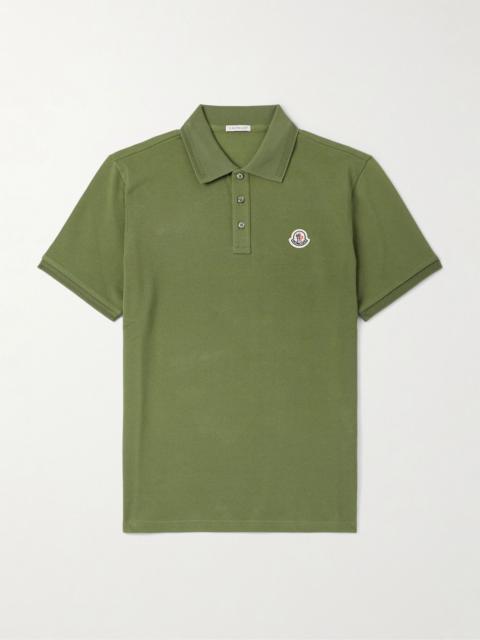 Moncler Logo-Appliquéd Cotton-Piqué Polo Shirt Green