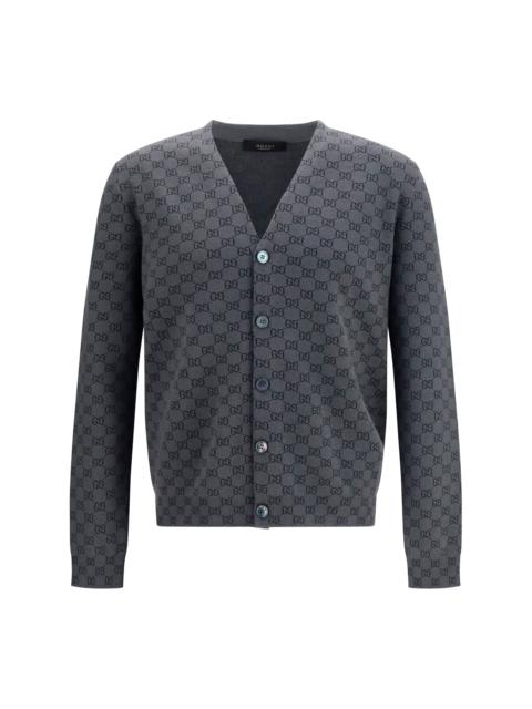 GUCCI Gucci Silk and Wool GG Print Cardigan New Grey/Rock