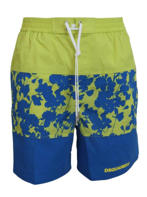 Dsquared² - Dsquared² Blue Green Logo Print Men Beachwear Shorts Swimwear