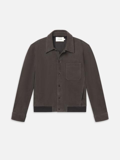 FRAME Suede Bomber Jacket in Old Black