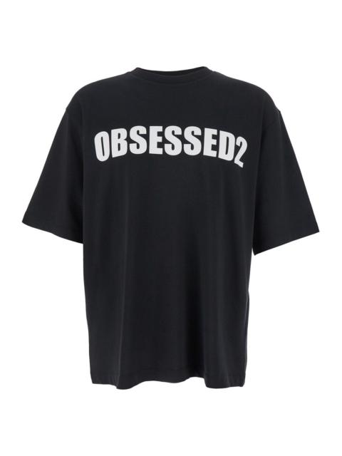 DSQUARED2 Dsquared2 Men Black Crewneck T-Shirt With Maxi Logo Lettering On The Front In Cotton Man