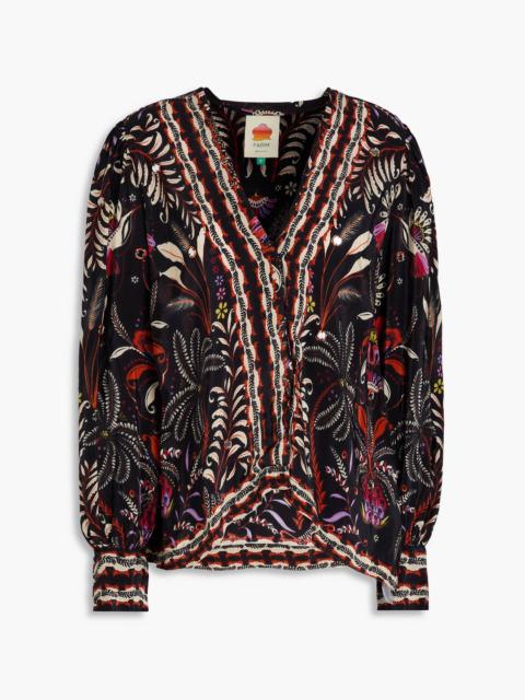 FARM RIO Bead-embellished printed satin blouse
