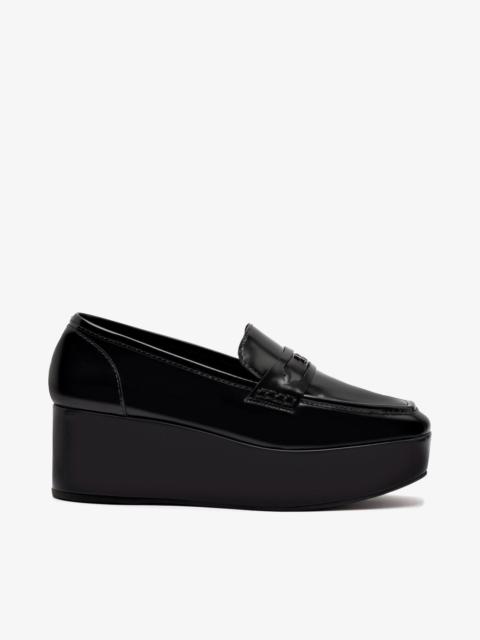 Larroudé Suki Flatform Loafer In Black Box Leather