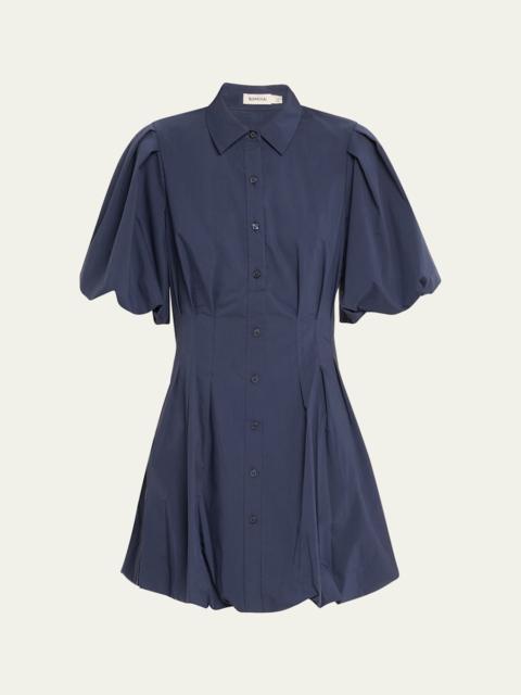 SIMKHAI Cleo Polin Balloon-Sleeve Pleated Mini Dress